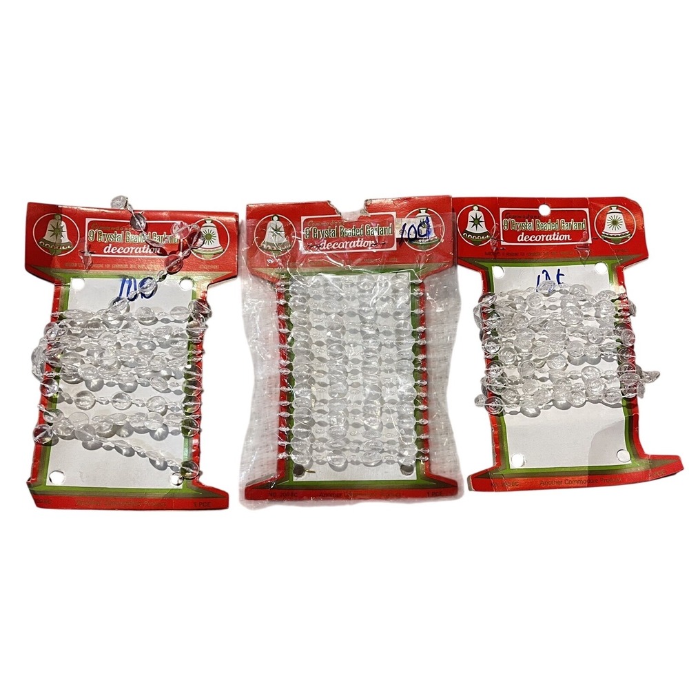 Vtg Strand Crystal Christmas‎ Beaded Bead Chain Garland 27 Feet Set of 3 NEW
